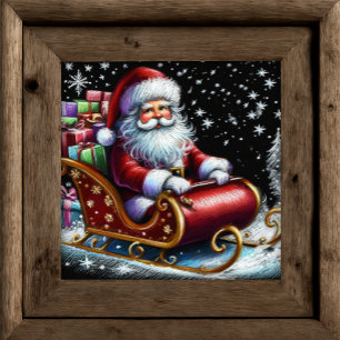 Hard Pastel Teckning Santa i Sleigh Poster
