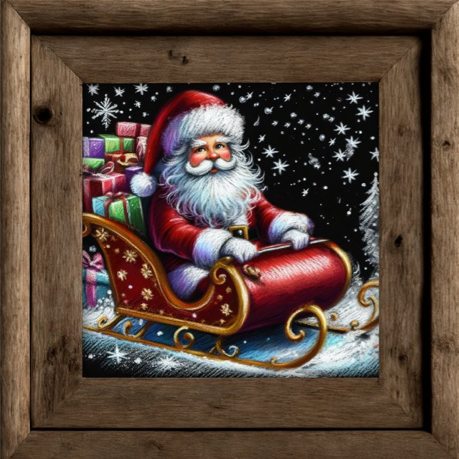 Hard Pastel Teckning Santa i Sleigh Poster (Skapare uppladdad)