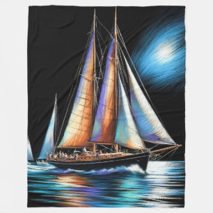 Hård Pastel Teckning-segelbåt Fleecefilt