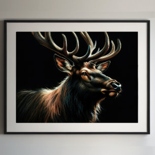 Hard Pastel Teckning Stag Elk Poster