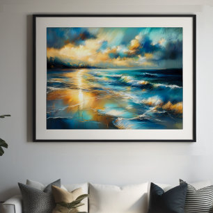 Hård Pastel Teckning Vågar på Beach V Poster