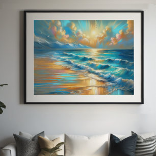 Hård Pastel Teckning Vågar på en Beach II Poster