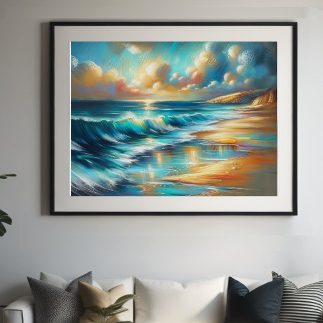 Hård Pastel Teckning Vågar på en Beach III Poster (Skapare uppladdad)