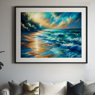 Hård Pastel Teckning Vågar på en persika Poster
