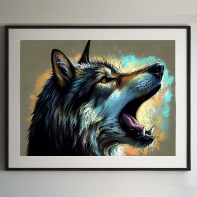 Hård Pastel Teckning Varg Howling Poster (Skapare uppladdad)