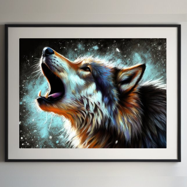 Hård Pastel Teckning Varg Howling Poster (Skapare uppladdad)