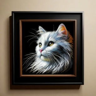 Hård Pastel Teckning White Cat Poster