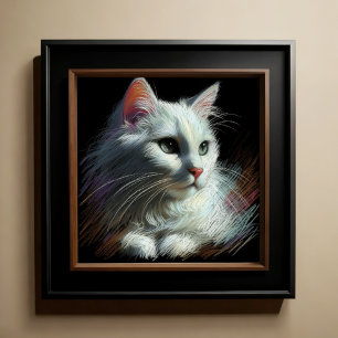 Hård Pastel Teckning White Cat Poster