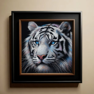 Hård Pastel Teckning White Tiger Poster