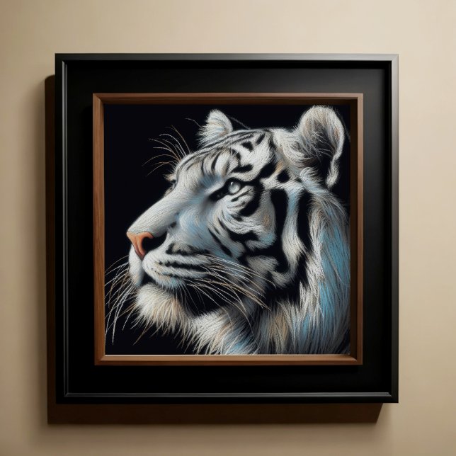 Hård Pastel Teckning White Tiger Poster (Skapare uppladdad)
