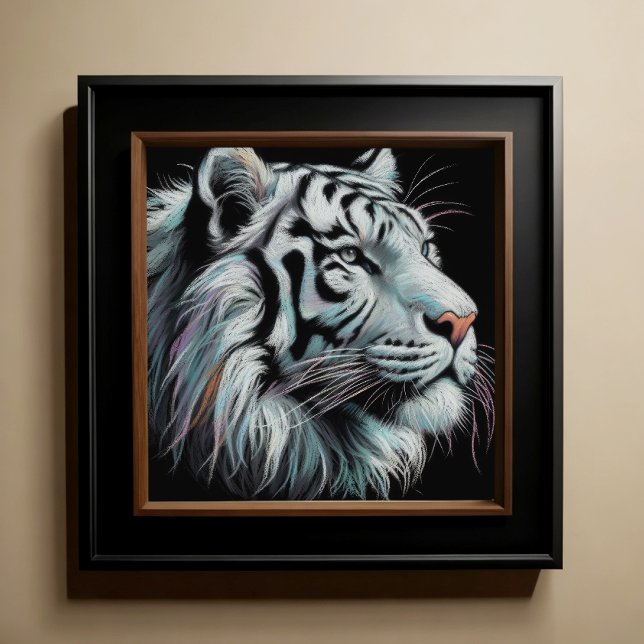 Hård Pastel Teckning White Tiger Poster (Skapare uppladdad)