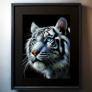 Hård Pastel Teckning White Tiger Poster