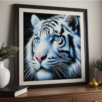 Hård Pastel Teckning White Tiger Poster