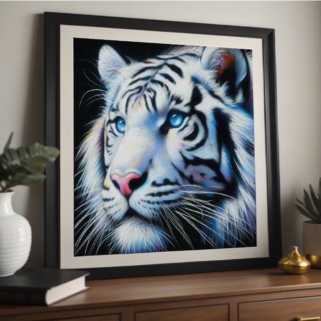 Hård Pastel Teckning White Tiger Poster (Skapare uppladdad)