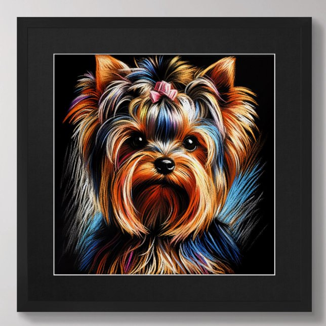 Hard Pastel Teckning Yorkshire Terrier Yorkie Rosa Poster (Skapare uppladdad)