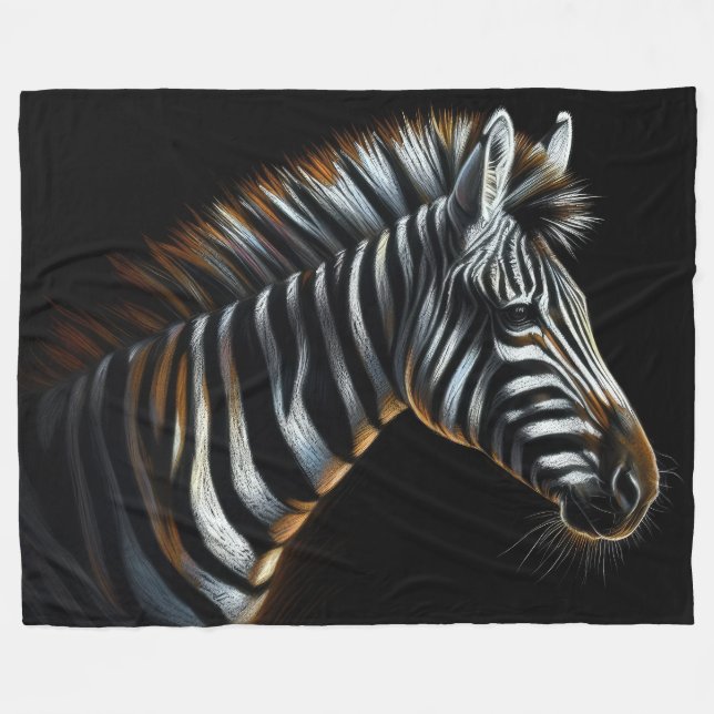 Hård Pastel Zebra på Black Fleecefilt (Framsidan (Horisontell))