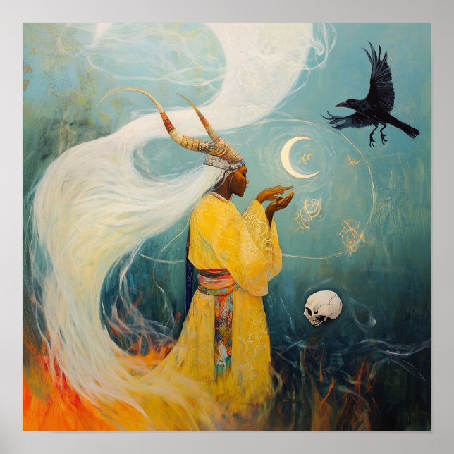 Hård Priestess Måne Witchy AI Art Matte Value Poster (Framsidan)