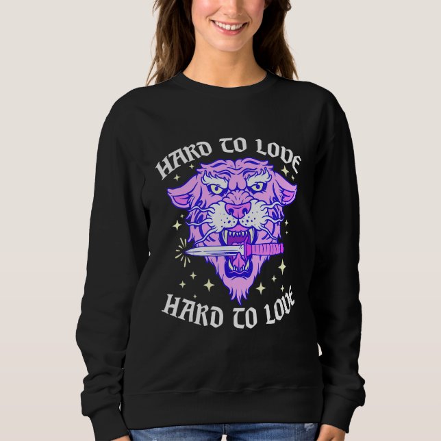 Hard To Love Tiger Face Knife Dagger Emo Break Up  T Shirt (Framsida)