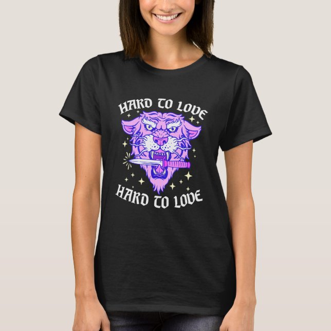 Hard To Love Tiger Face Knife Dagger Emo Break Up  T Shirt (Framsida)