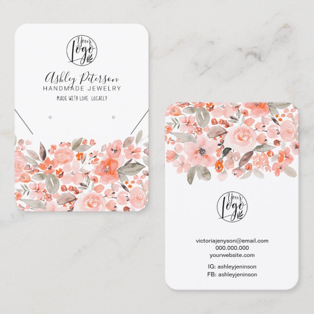 Hårda halsband av rosa blommigt logotyp visitkort (Fram/baksida)