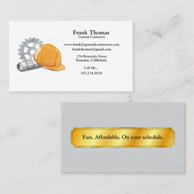 Hårda hatt- och Verktyg-skisser på entreprenad Visitkort (Fram/baksida)