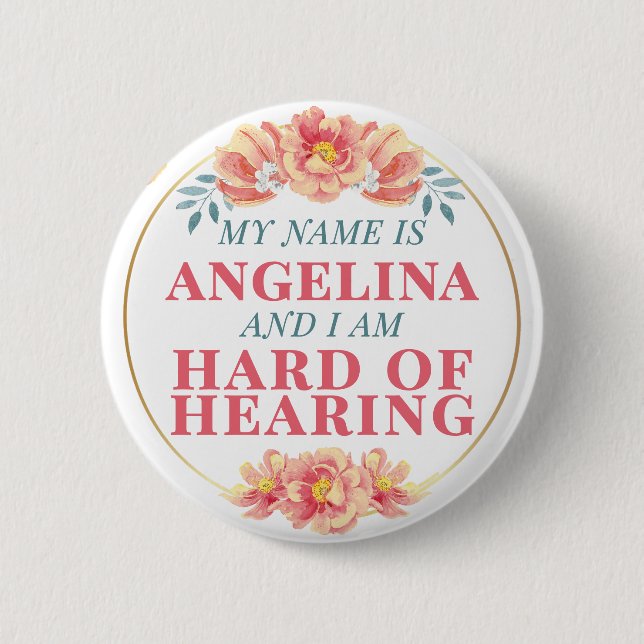 Hårda hörsel av Orange Ro Blommigt Namn Knapp (Framsida)