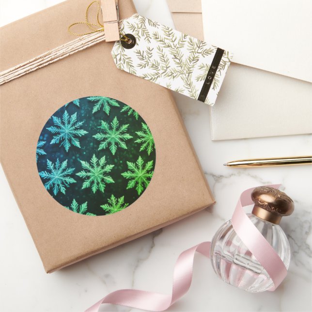 Hårda julklistermärken snöflingor runt klistermärke (Gåvor)