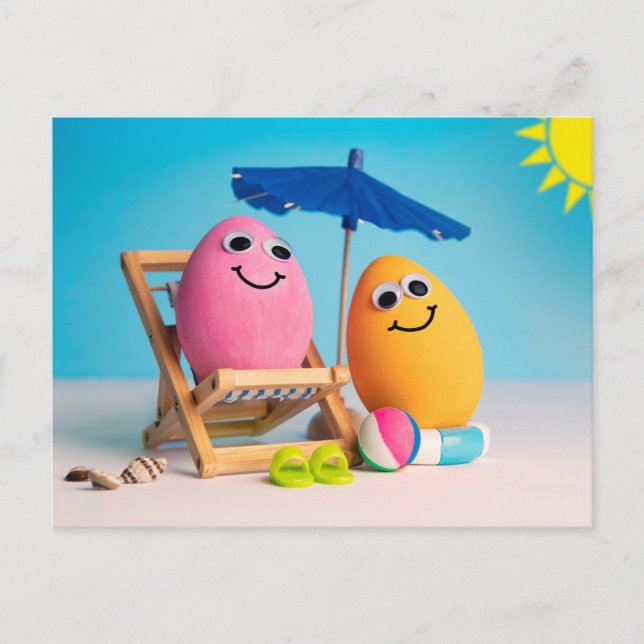 Hårda kokta ägg på stranden helg vykort (Framsida)
