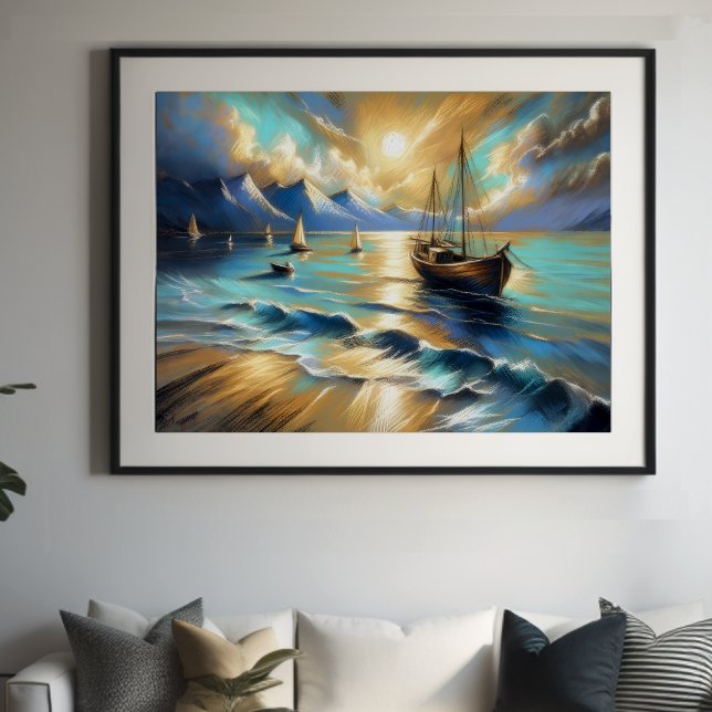 Hårda Pastel Teckning Boats Vatten III Poster (Skapare uppladdad)