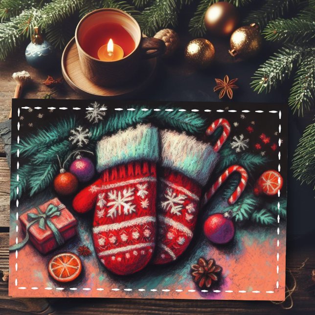 Hårda Pastel Teckning jul Helgdag Mittens Kort (Skapare uppladdad)
