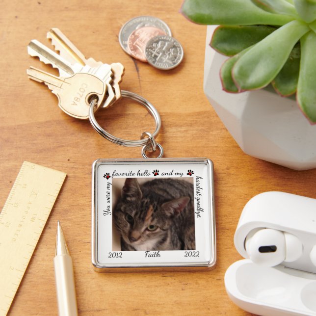 Hårdast adjö Pet Memorial Keychain Fyrkantig Silverfärgad Nyckelring (Skrivbord)
