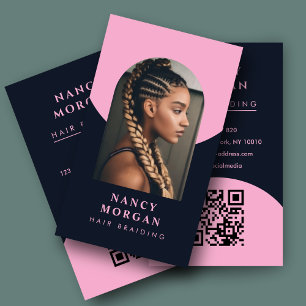 Hårdbromsning QR-kodsbågfoto Rosa och marin flotta Visitkort