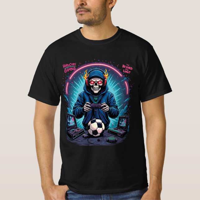 Hardcore Beyond Limit – Retro Skull Gamer Tee (Framsida)