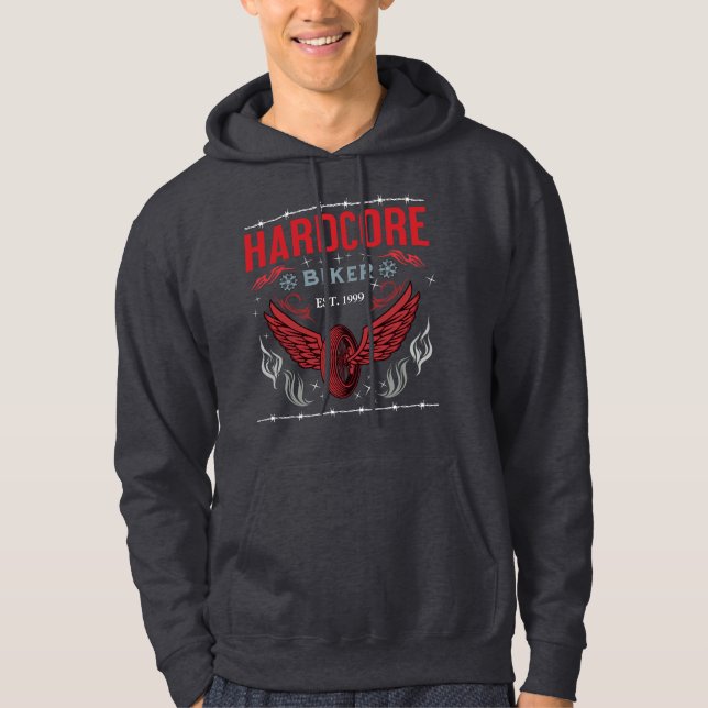 Hardcore Biker Red t-shirt Hoodie (Framsida)