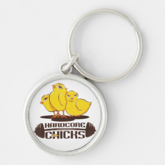 hardcore chickkeychain rund silverfärgad nyckelring