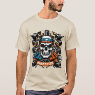 Hardcore Gym Skull Bodybuilding Motivation Design T Shirt
