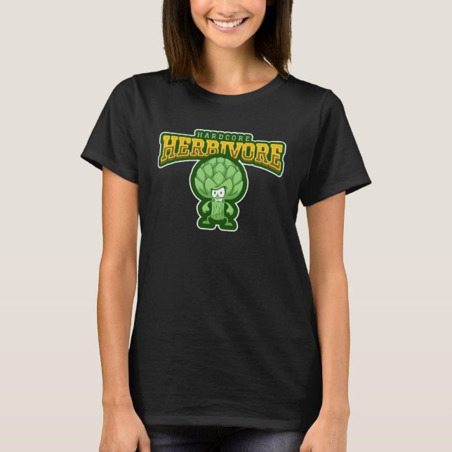 Hardcore Herbivore  Vegetarian Vegan T Shirt (Framsida)