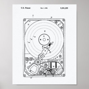 Hårddisk 1994 Patent Art White Papper Poster