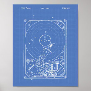 Hårddiskenhet 1994 Patent Art Blueprint Poster