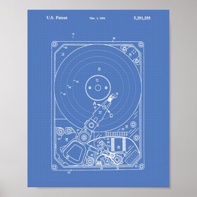 Hårddiskenhet 1994 Patent Art Blueprint Poster (Framsidan)