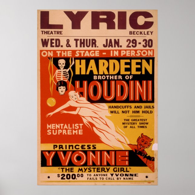 HARDEEN Magician Mentalist VAUDEVILLE Poster (Framsidan)