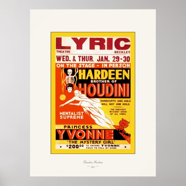 Hardeen ~ Vintage Magician Poster ~ 1931 (Framsidan)