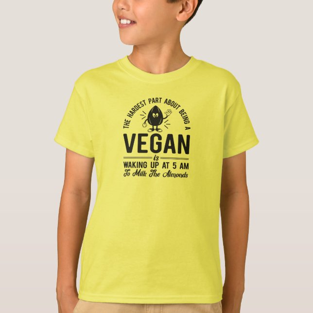 Hardest Part Vegan, Mjölk Almonds, Vegan Boy's T Shirt (Framsida)