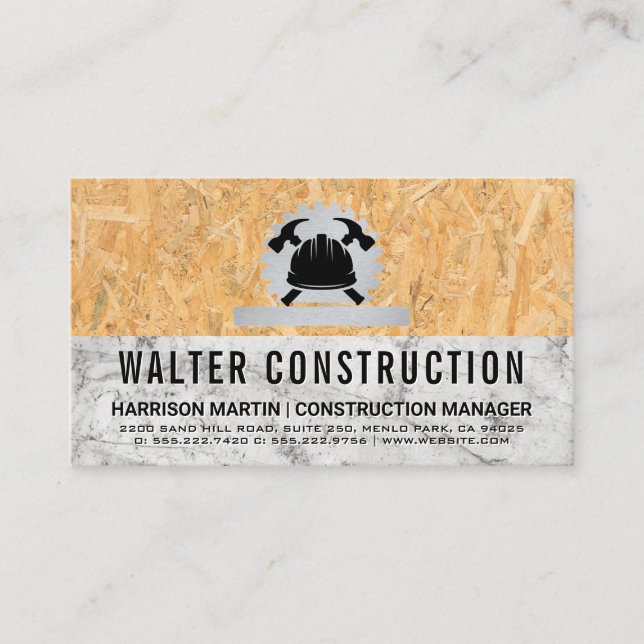 Hardhat Hammer | Marble | Tryckt trä Visitkort (Framsida)