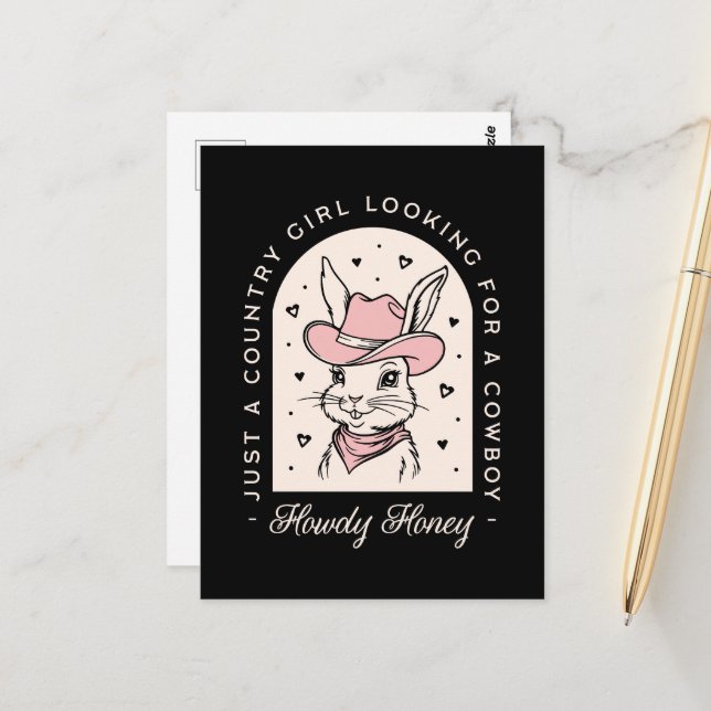 Hårdhonung tittar för en cowboylustig cowgirl vykort (Fram/Back In Situ)