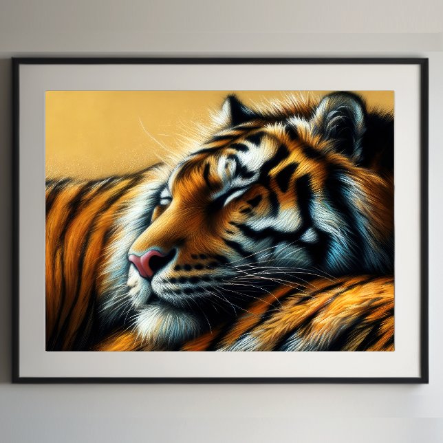 Hårdlig Pastel Teckning Sleeping Tiger Poster (Skapare uppladdad)
