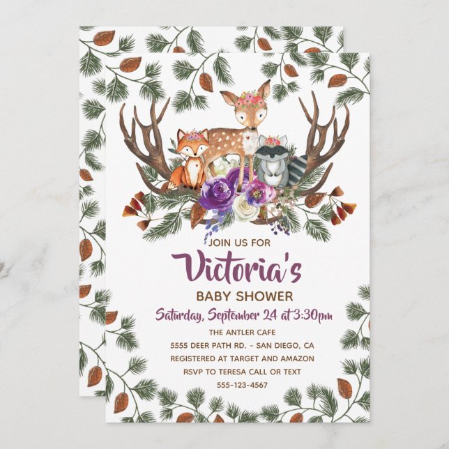 Hårdmarksskogar - inbjudningar till babyskor (Fram/baksida)