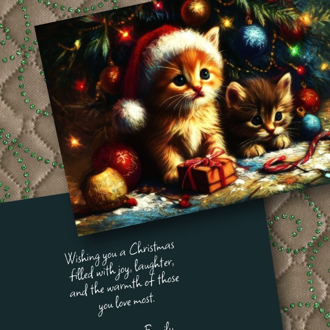 Hårdpastel Teckning jul två Kittens Kort (Skapare uppladdad)