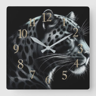 Hårdpastel Teckning Snö Leopard III Fyrkantig Klocka