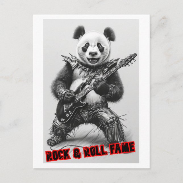 Hårdrockare Panda spelar elgitarr på Helg Vykort (Framsida)